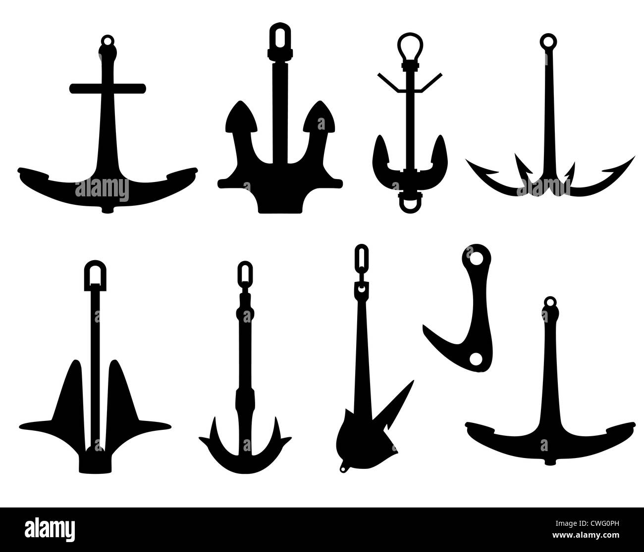 Ancoraggio silhouette nera impostato Foto Stock