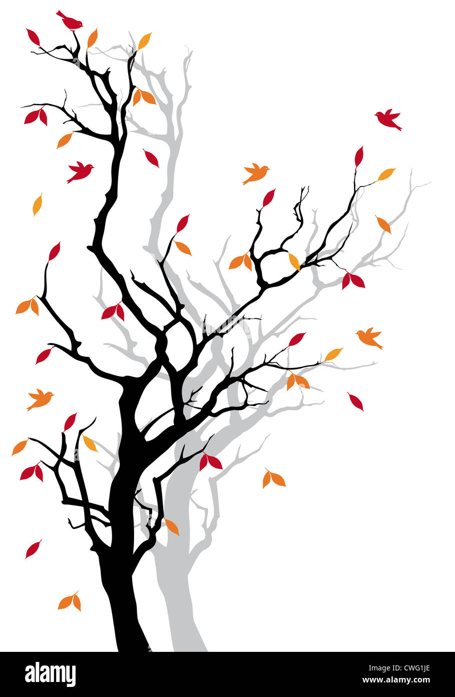 Autumn Tree con colorate foglie che cadono, sfondo vettoriale Foto Stock