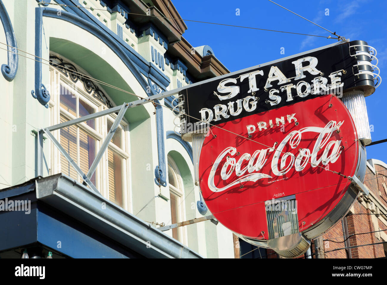 Star Drug Store,Storico Quartiere del filamento,Galveston,Texas, Stati Uniti d'America Foto Stock