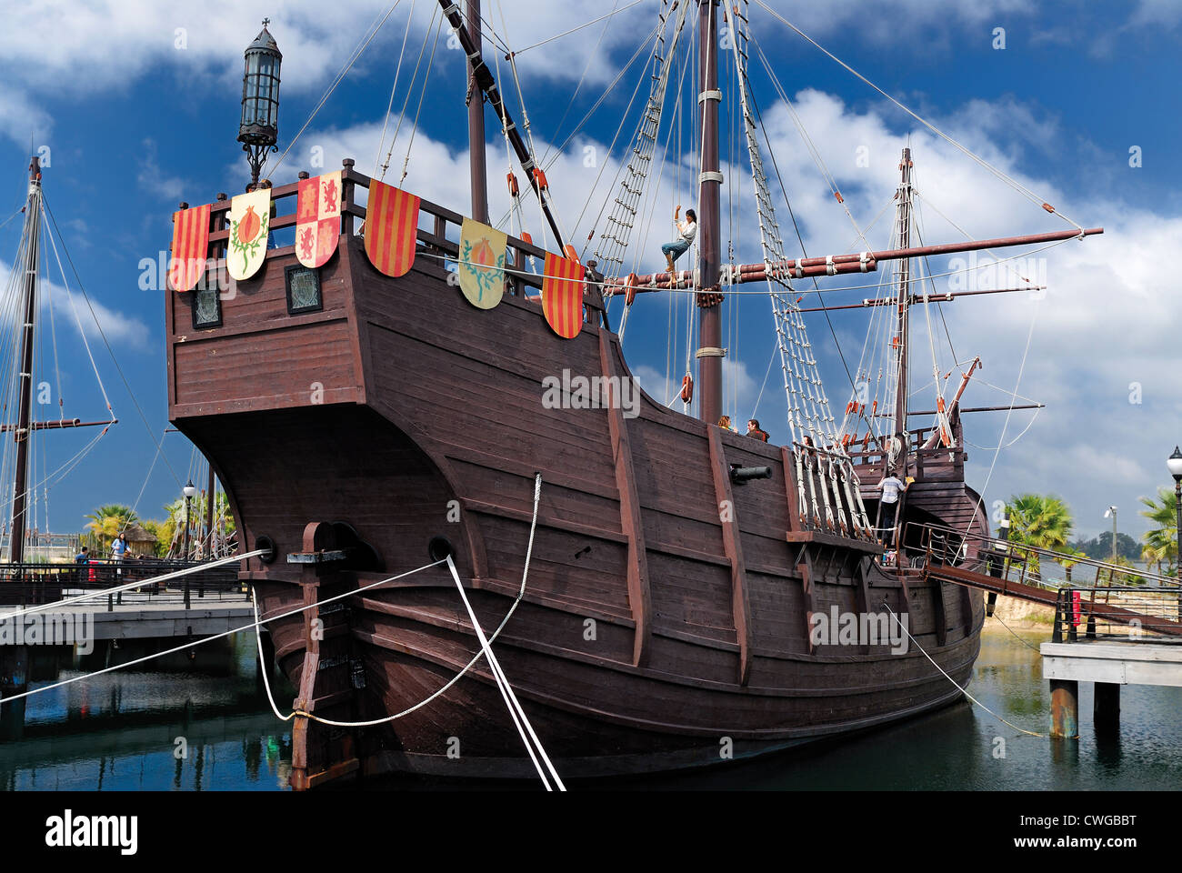 Spagna, Andalusia: ricostruzione della leggendaria Santa Maria di Christoph Colombo nel Discoverie il museo in la Rabida Foto Stock