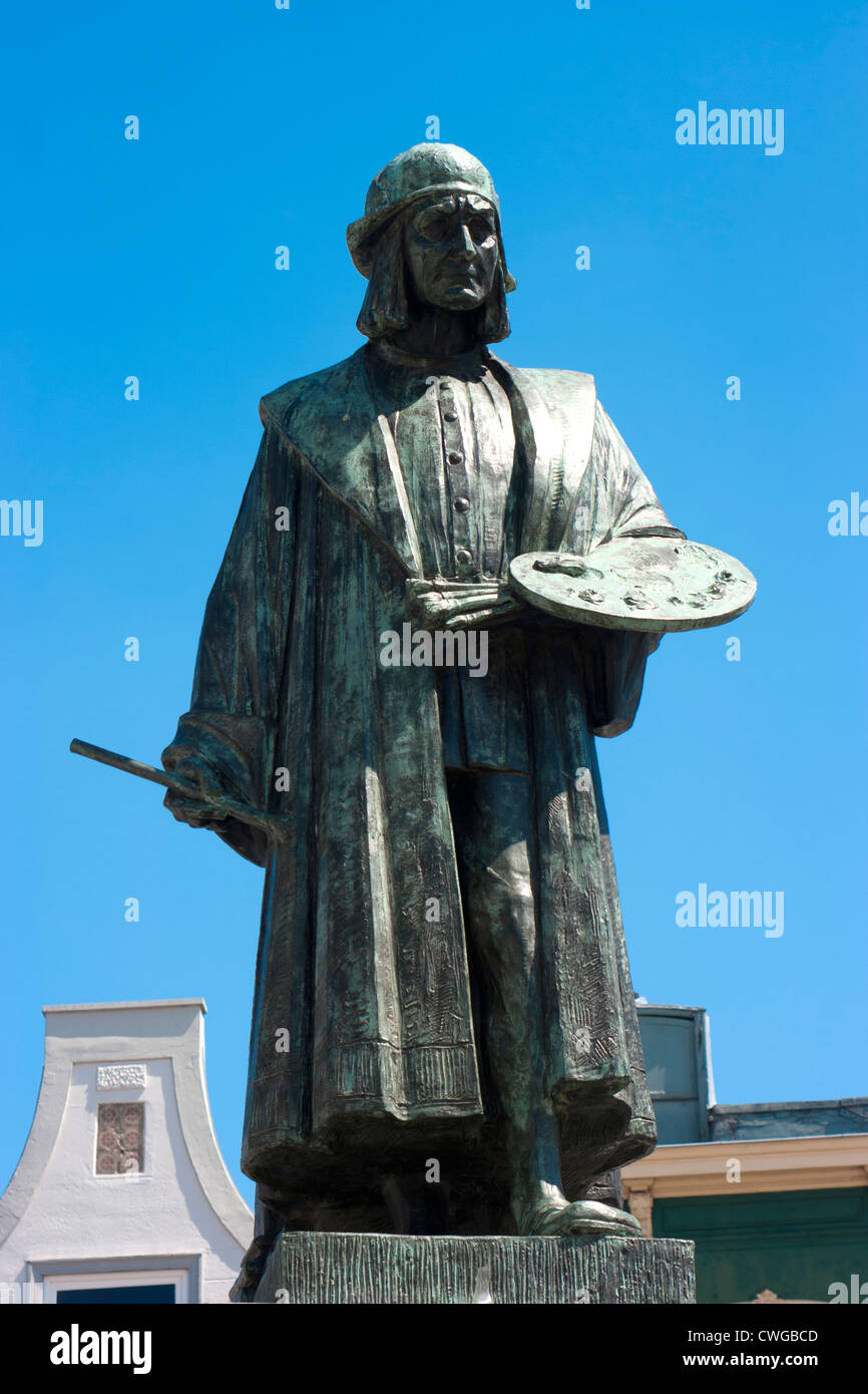 Statua di bronzo di artista olandese Hieronymus Bosch (1450 - 1516), 's-Hertogenbosch, Paesi Bassi Foto Stock