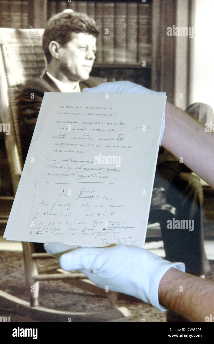 Berlino, il manoscritto di Kennedy discorso di Berlino Foto Stock