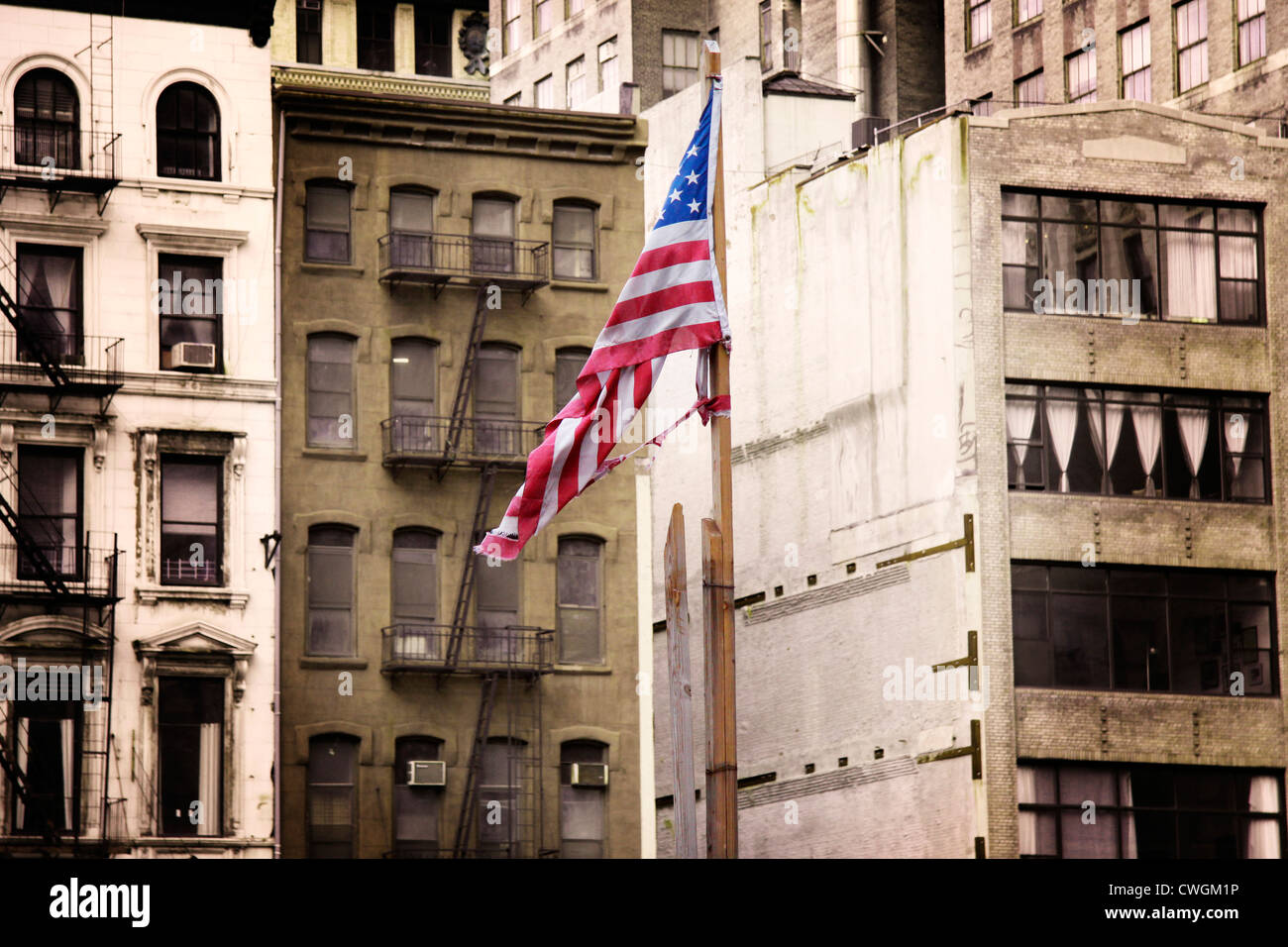 Bandiera americana su Ground zero Foto Stock