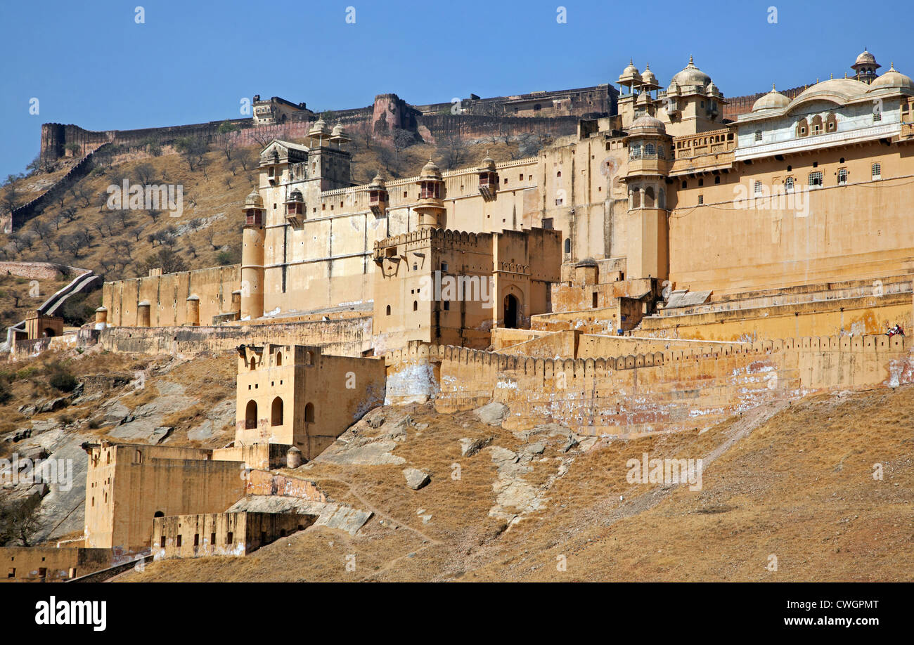 Forte Amer / Ambra Fort, palazzo in pietra arenaria rossa a Amer vicino a Jaipur, Rajasthan, India Foto Stock