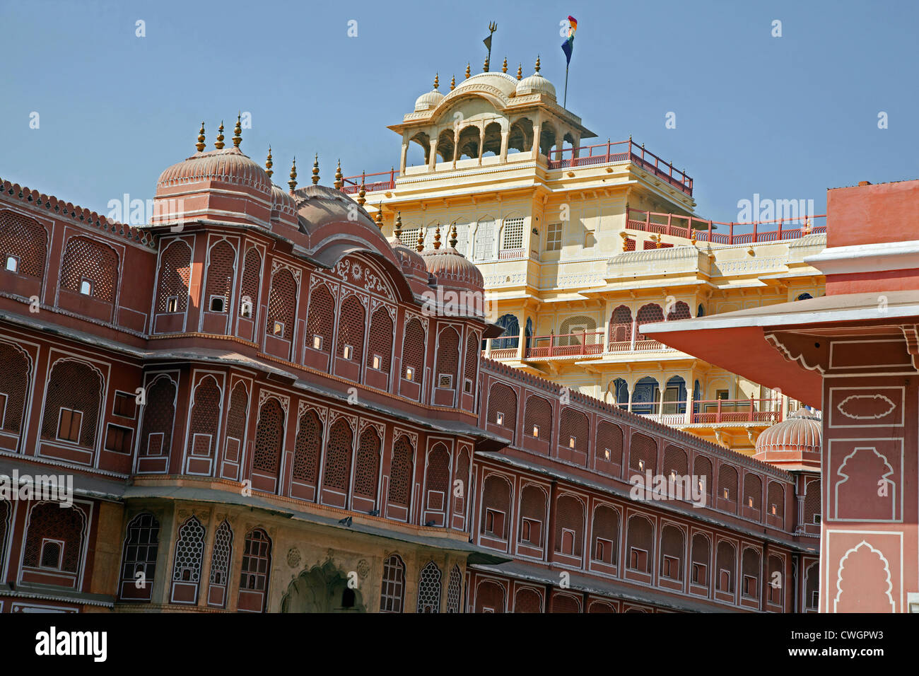 Chandra Mahal / Chandra Niwas, più comandare l edificio nel complesso del City Palace, Jaipur, Rajasthan, India Foto Stock