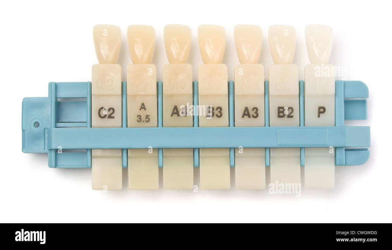 Denti dentale sfumature i campioni isolati su bianco Foto Stock