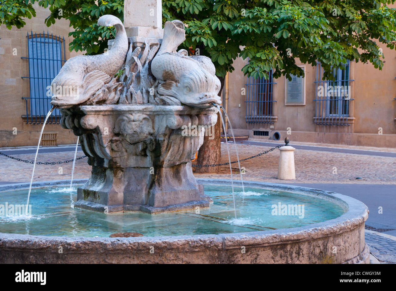 Quattro Delfini Fontana, Aix-en-Provence, Francia Foto Stock