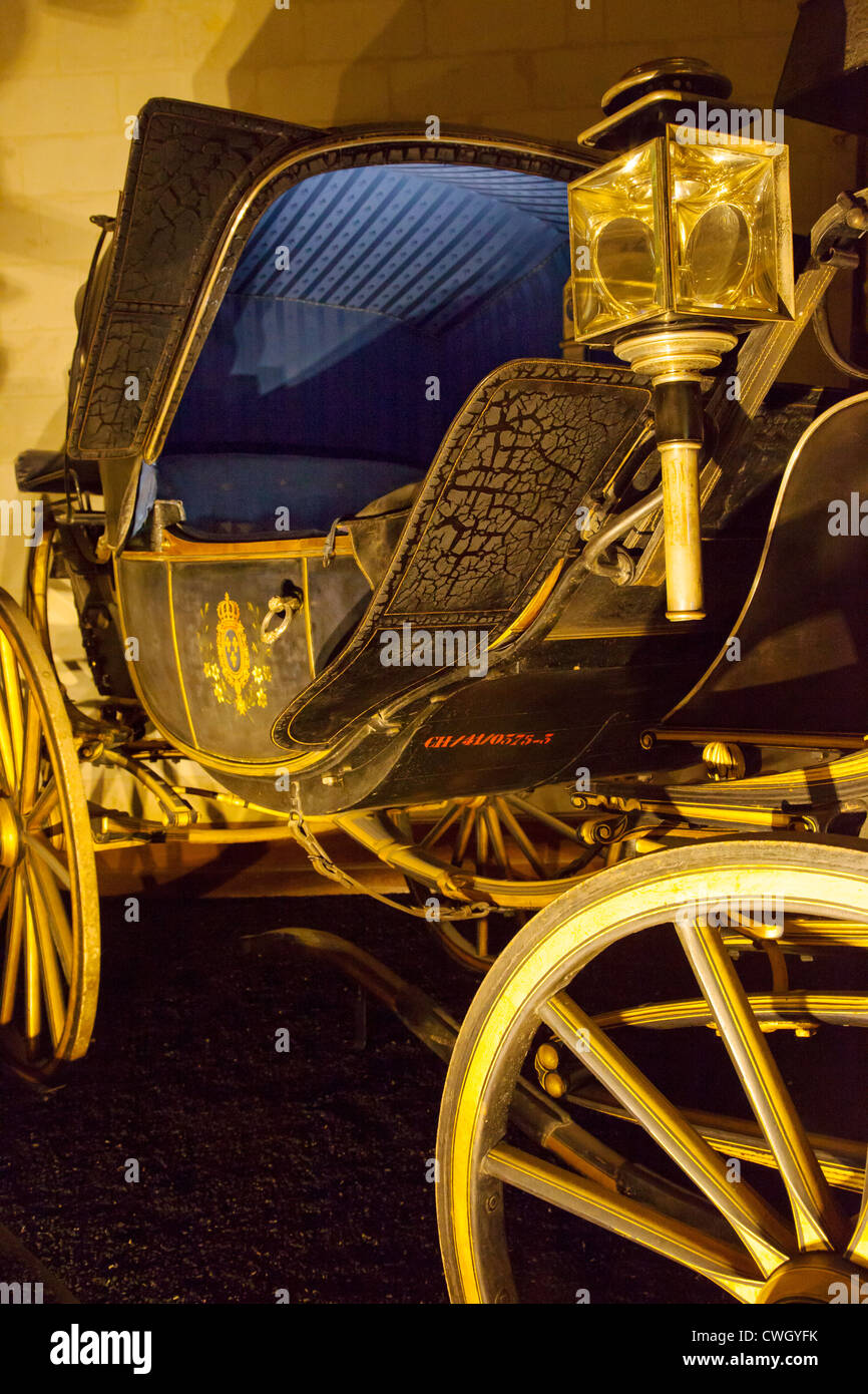 Dettagli sul xviii secolo royal del carrello sul display nella sala Pullman, Chateau de Chambord, Valle della Loira, Centro Francia Foto Stock