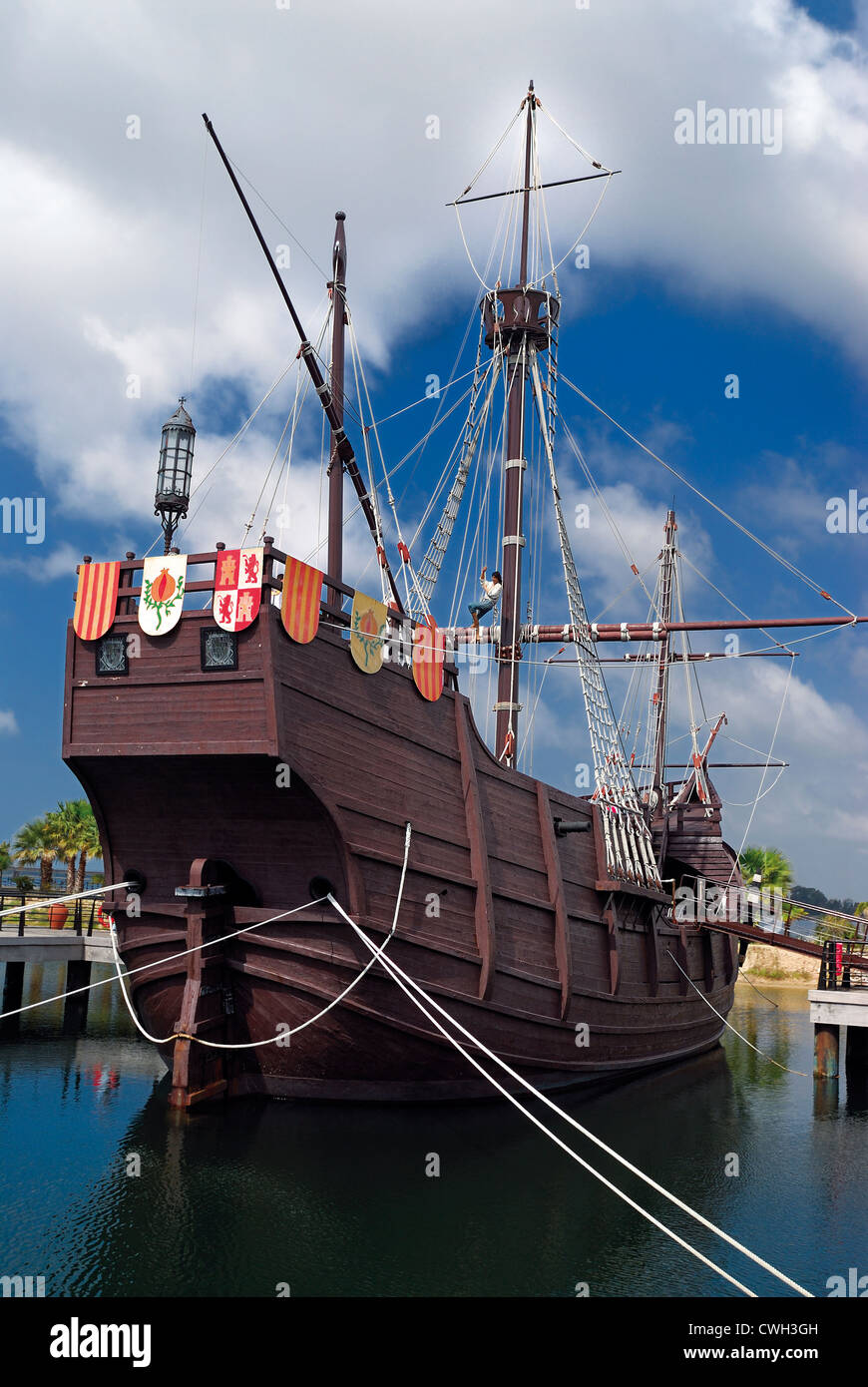 Spagna, Andalusia: ricostruzione della leggendaria Santa Maria di Christoph Colombo nel Discoverie il museo in la Rabida Foto Stock
