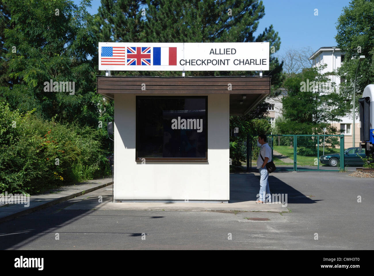 Guardiola dal Checkpoint Charlie nel Museo degli Alleati nel Clayallee a Berlino. Foto Stock