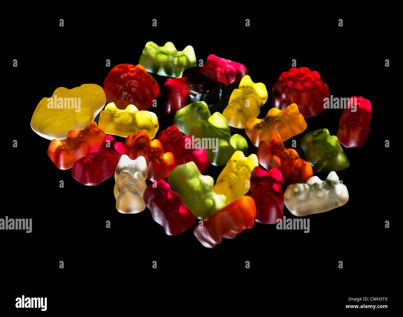 Jelly baby gelatine Gelatine caramelle colorate Germania orso orsi giallo rosso verde bianco dolce gelatine Gelatine specialità tedesca Foto Stock