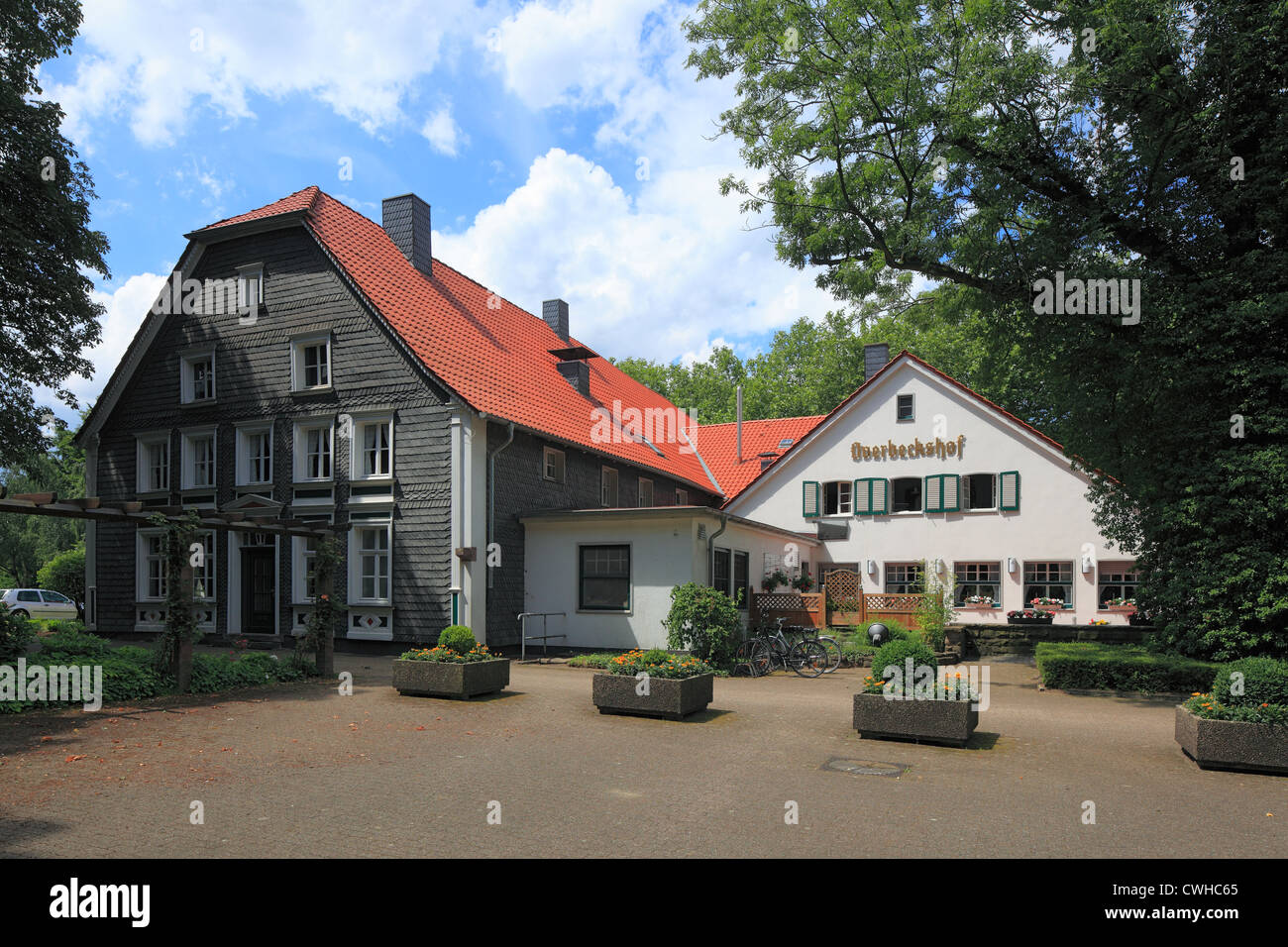 Restaurant und Cafe Overbeckshof im Stadtgarten von Bottrop, Ruhrgebiet, Renania settentrionale-Vestfalia Foto Stock