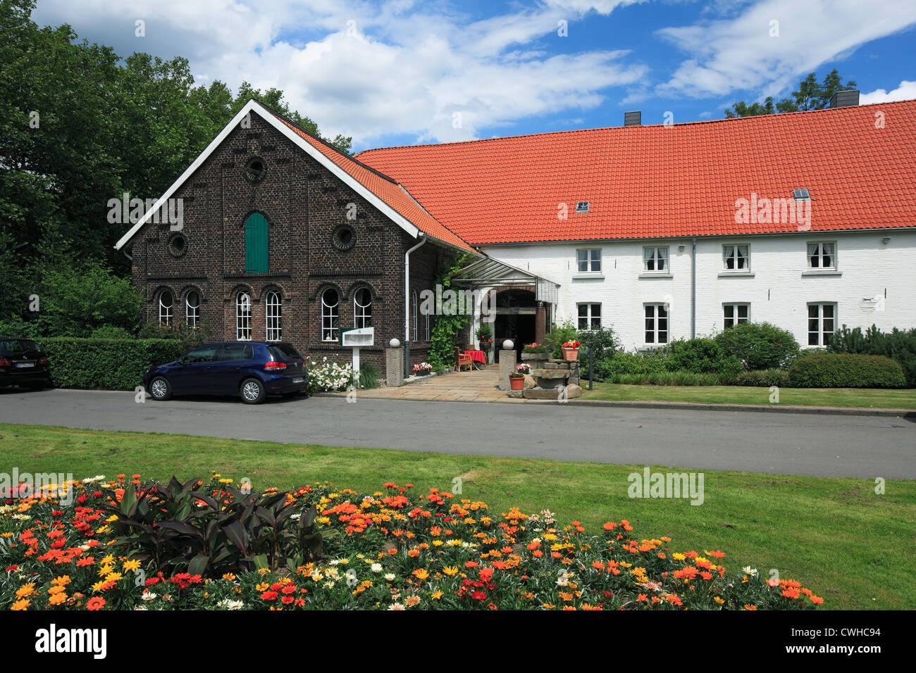 Restaurant und Cafe Overbeckshof im Stadtgarten von Bottrop, Ruhrgebiet, Renania settentrionale-Vestfalia Foto Stock