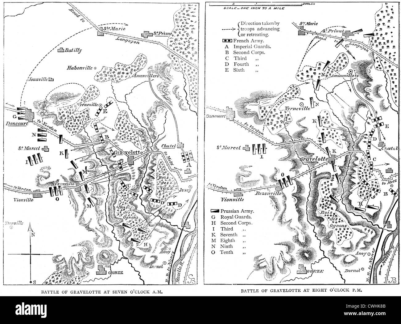 Mappa della Battaglia di Gravelotte combattuta il 18 agosto 1870, è stata una battaglia della Guerra franco-prussiana Foto Stock
