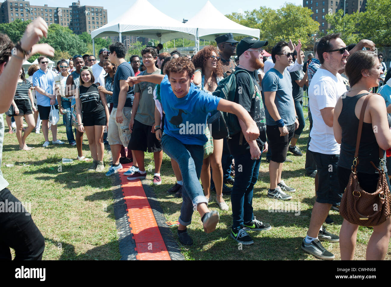 White teens fare ska balli presso il Festival AfroPunk in Commodore Barry Park di Brooklyn a New York Foto Stock