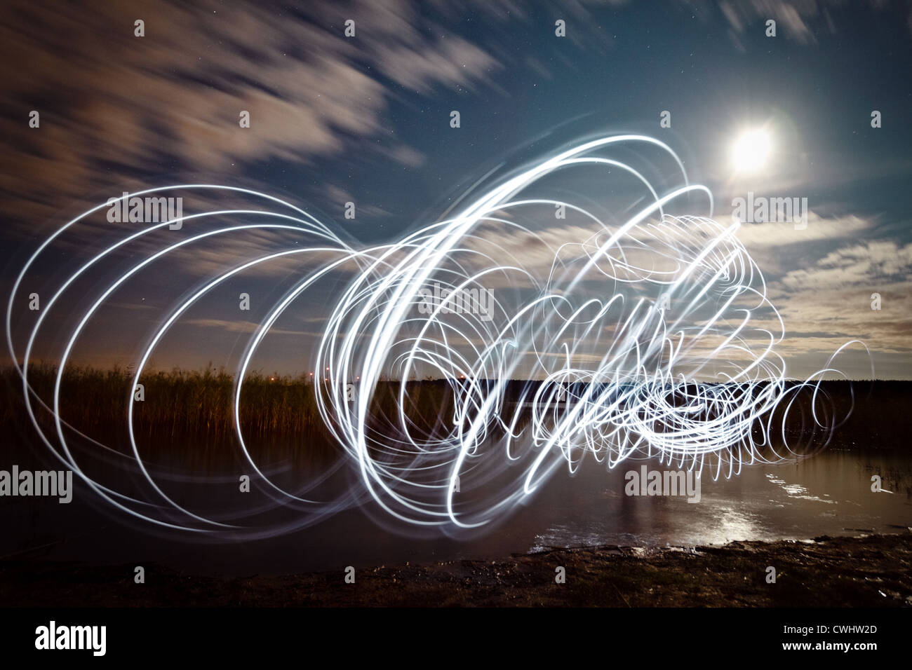 Lago,luce,fantasma,lightbrush Foto Stock