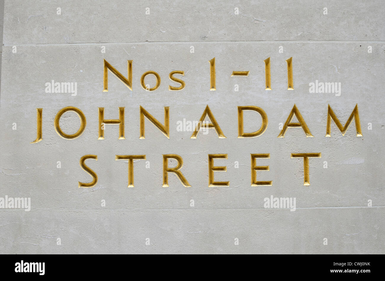 Nn. 1-11 John Adam Street segno su una parete di un edificio, Londra, Inghilterra Foto Stock