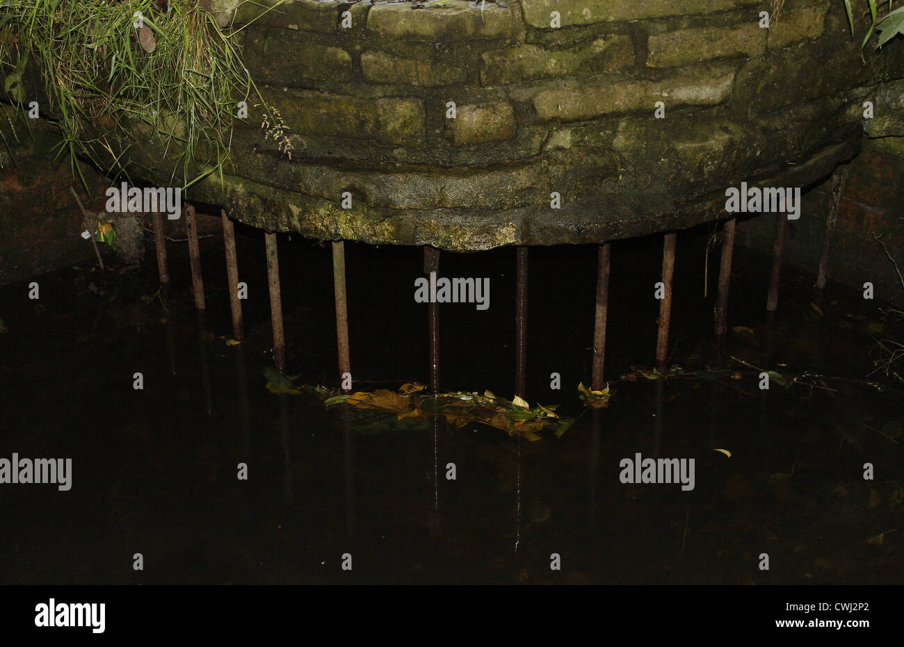 Griglia protettiva su scarico sul fiume idle Kings Park,Retford, Nottinghamshire, England, Regno Unito Foto Stock