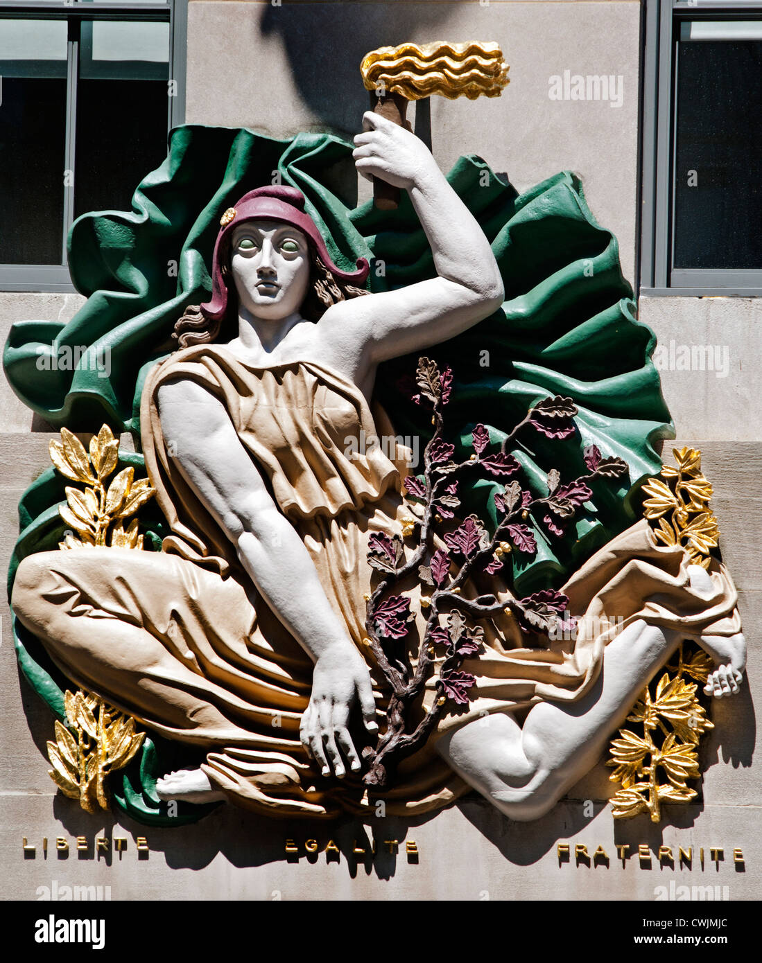 Quinta Avenue New York Rockefeller Center amicizia tra Stati Uniti e Francia bassorilievo Foto Stock