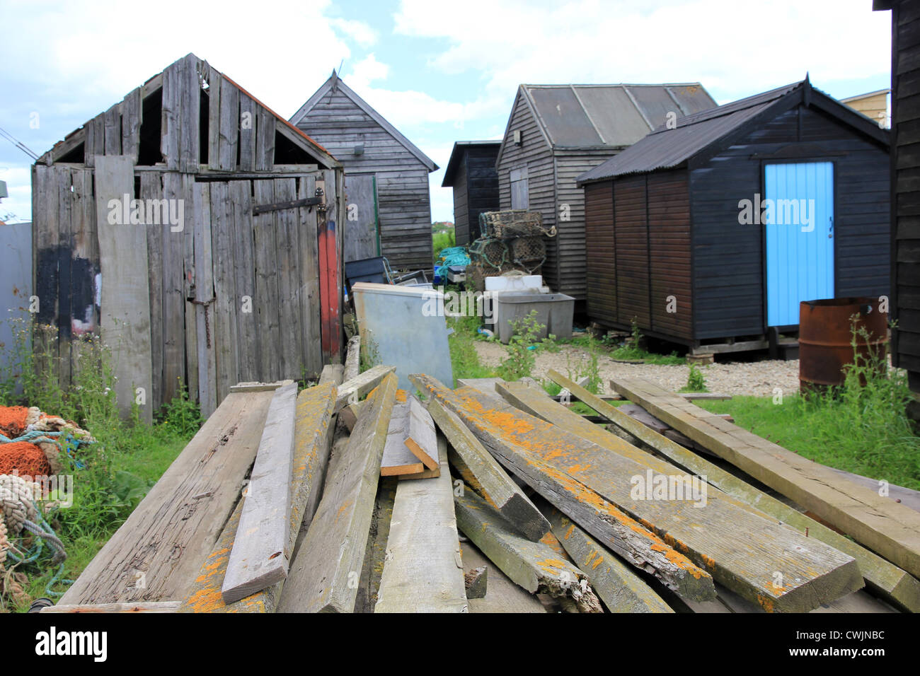 I pescatori capanne Blyth estuario del fiume Southwold, Suffolk, East Anglia, England, Regno Unito Foto Stock