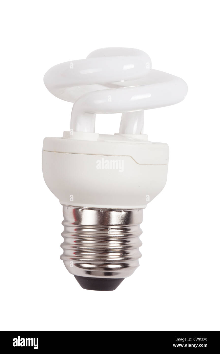 Risparmio energetico lampada fluorescente lampadina sul bakground bianco Foto Stock