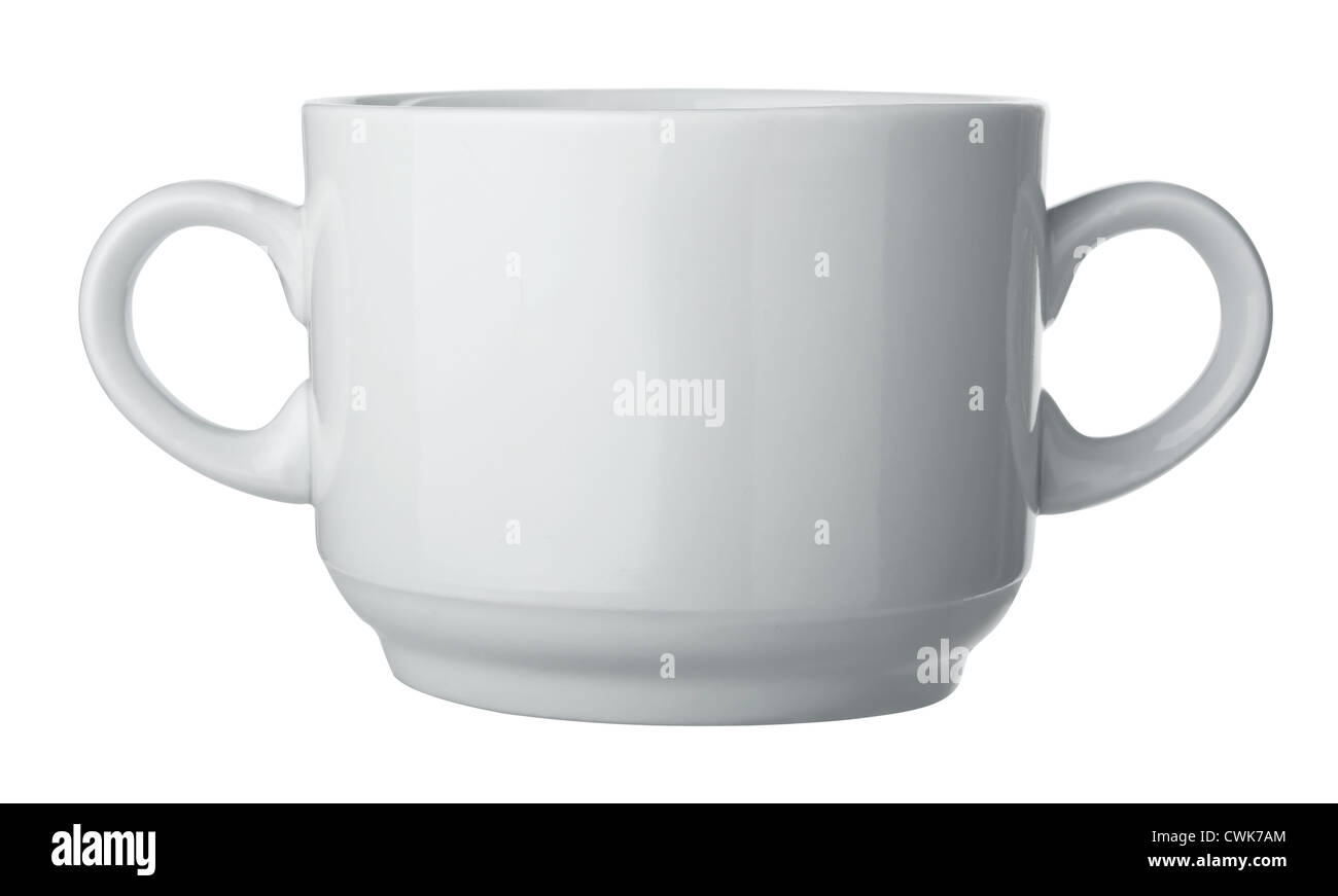 Bianco maniglia doppia tazza da tè isolato su bianco Foto Stock