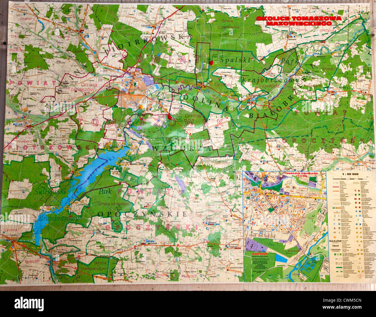 Mappa della zona intorno a Hitler Bunker comprese città Tomaszow Mazowiecki. Konewka Polonia centrale Foto Stock