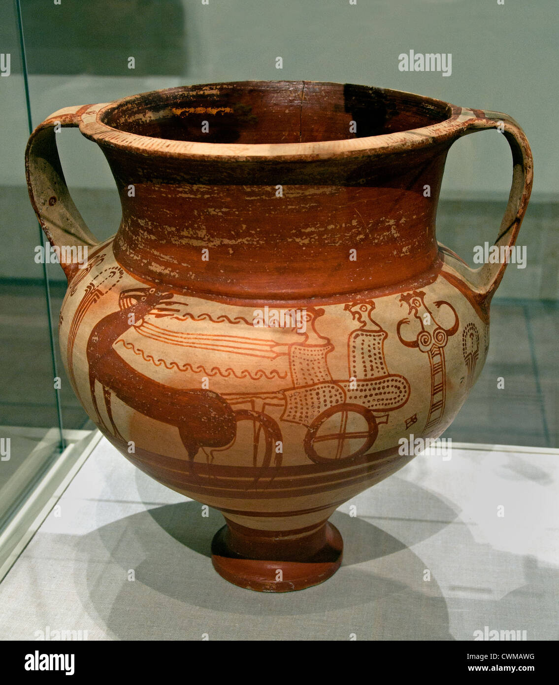 Carro di terracotta Crater Late Helladic IIIB 1300-1230 A.C. vaso micenea Grecia greco Mycenae Foto Stock
