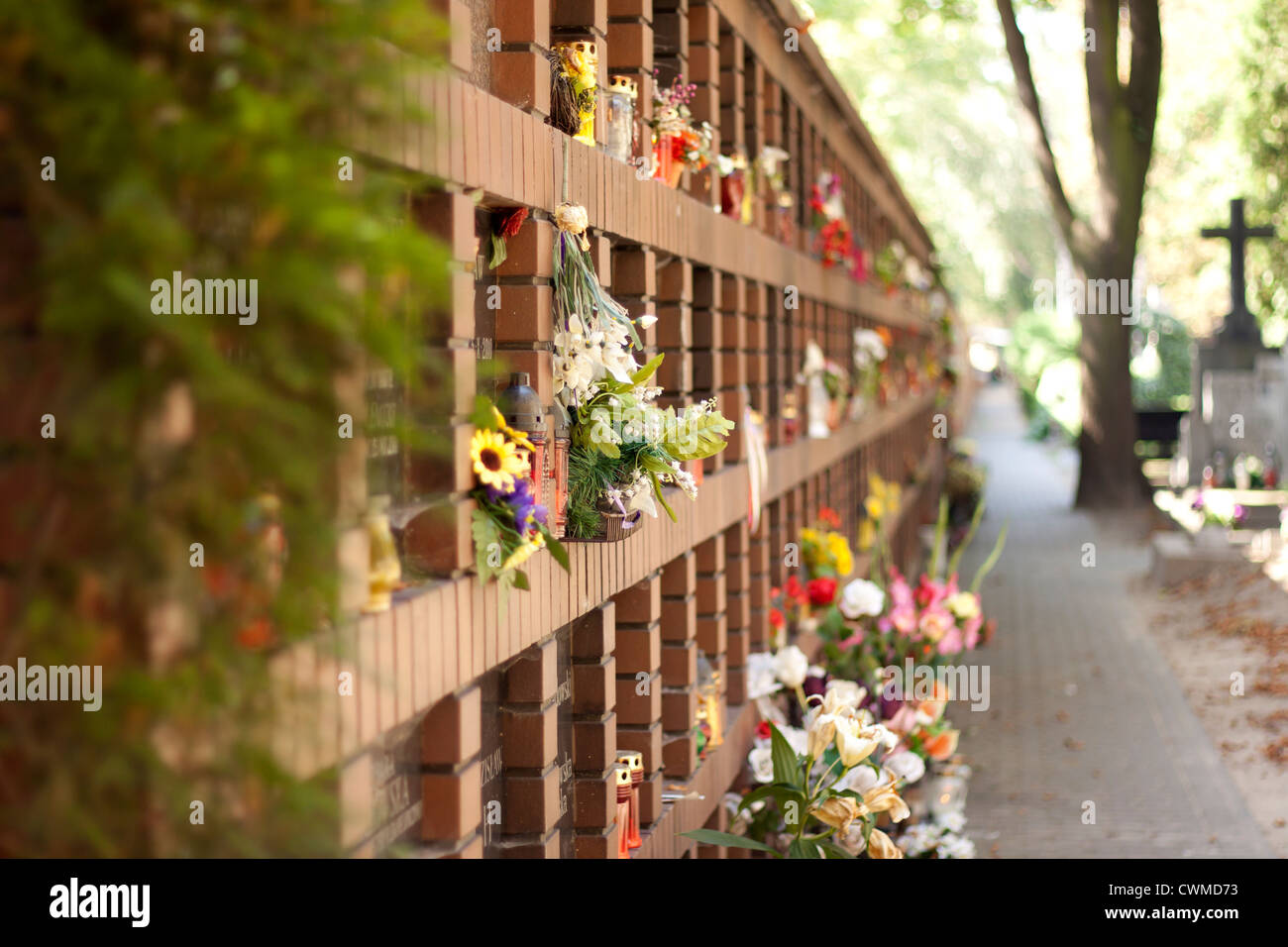 Cimitero Powazki a Varsavia con gli oggetti contrassegnati per la rimozione definitiva Foto Stock