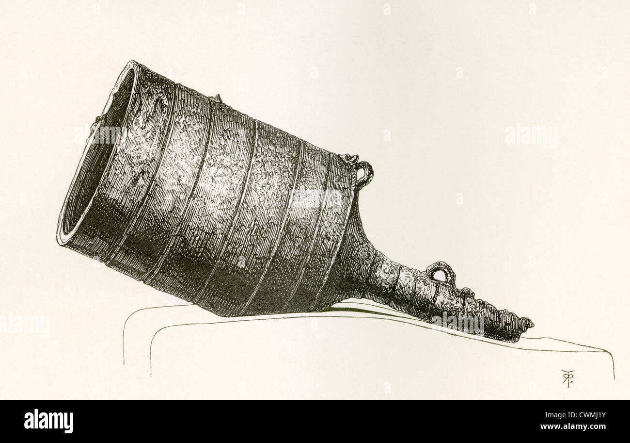 Ferro battuto bombarda. Di grande calibro, muso a carico cannone medievale o di mortaio. Foto Stock