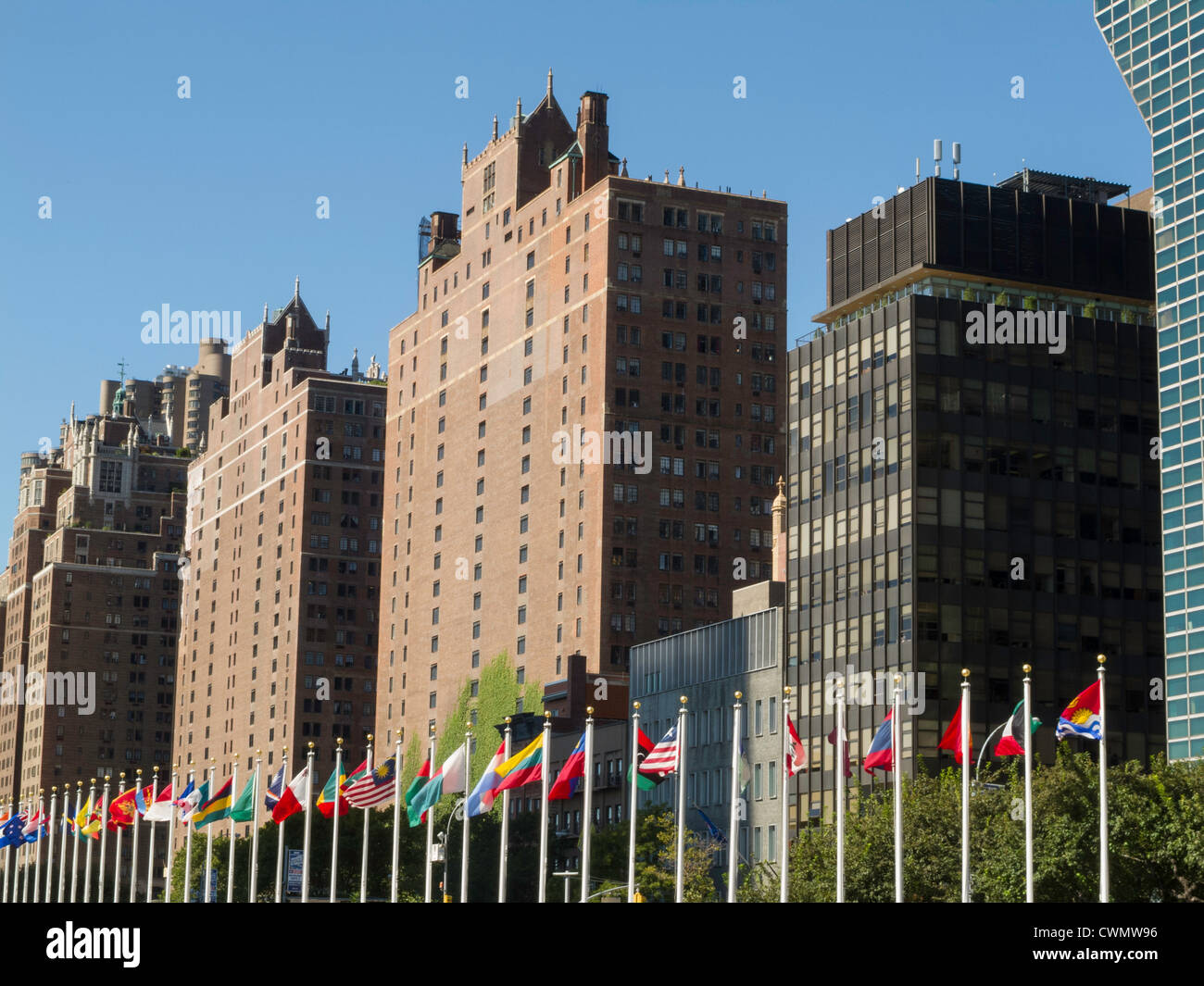 Nazione bandiere, Sede centrale delle Nazioni Unite, Tudor City, NYC Foto Stock