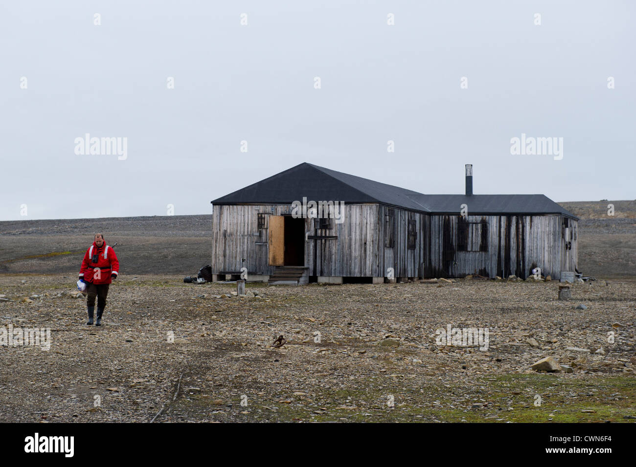 Vecchia Stazione svedese dal 1957, Kinnvika, Murchisonfjord, Spitsbergen, Svalbard, Arctic Foto Stock