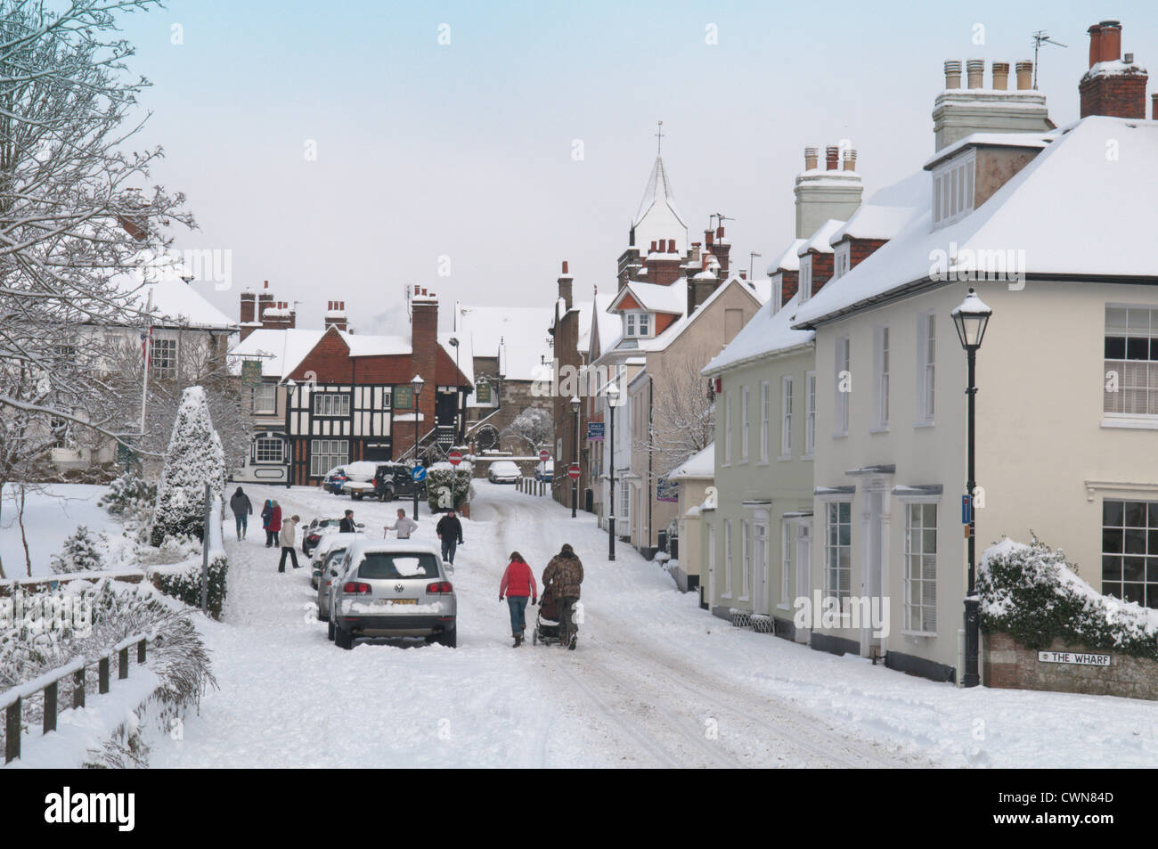 Neve in dicembre. Midhurst, West Sussex, Regno Unito. South Downs National Park. Foto Stock