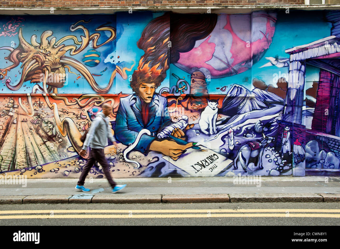 I graffiti sulla parete da cortine Road, Regno Unito Foto Stock