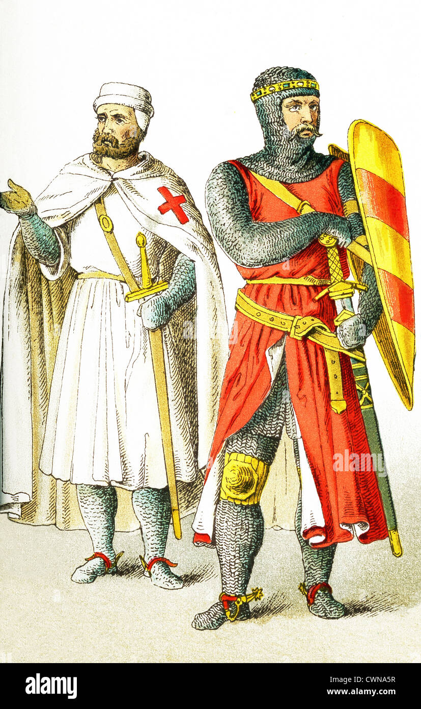 Le figure qui rappresentate sono gente inglese intorno A.D. 1200. Essi sono un Cavaliere Templare e un cavaliere. Foto Stock