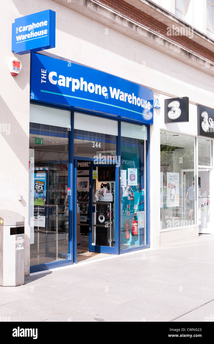 Carphone Warehouse e 3 negozi di telefoni cellulari. Exeter Foto Stock