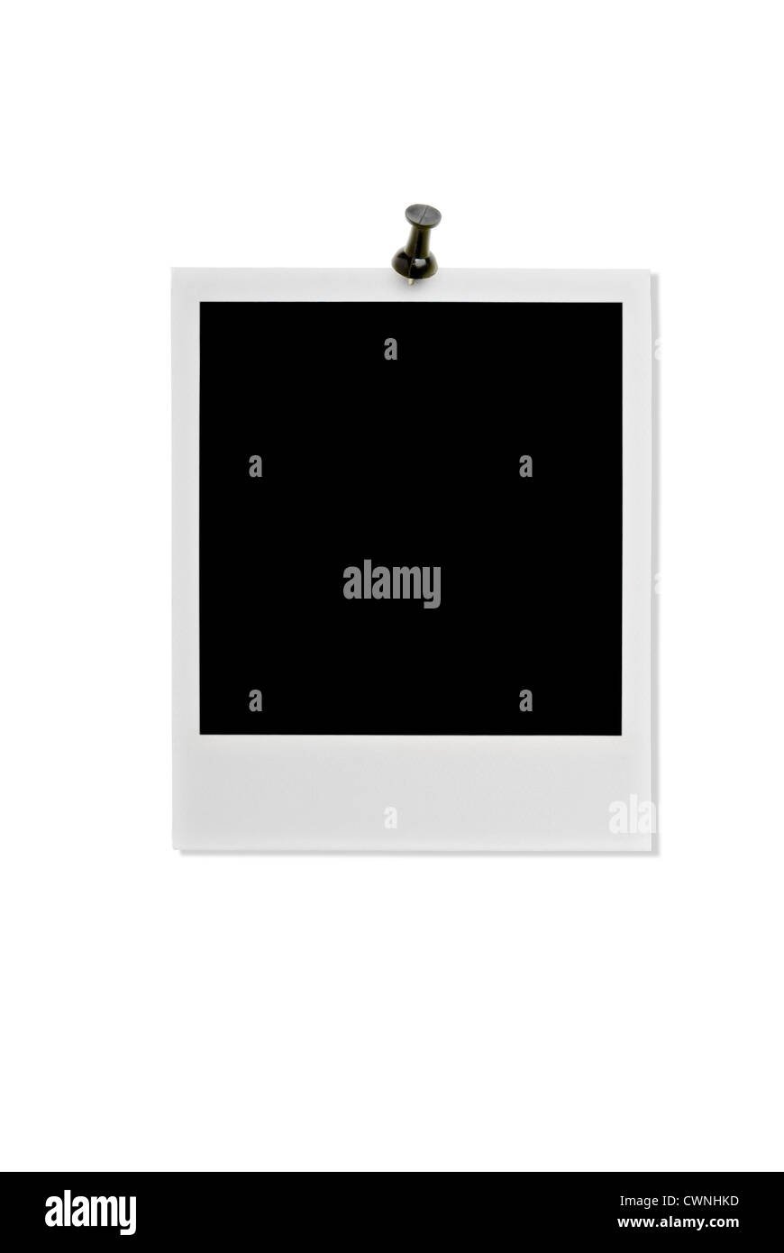 Nero, polaroid con pin, isolati su 100% sfondo bianco Foto Stock