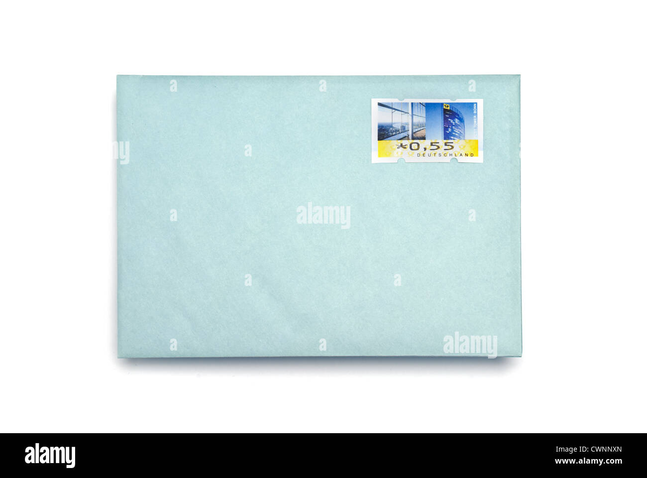 Lettera stampigliata busta, isolati su 100% sfondo bianco Foto Stock