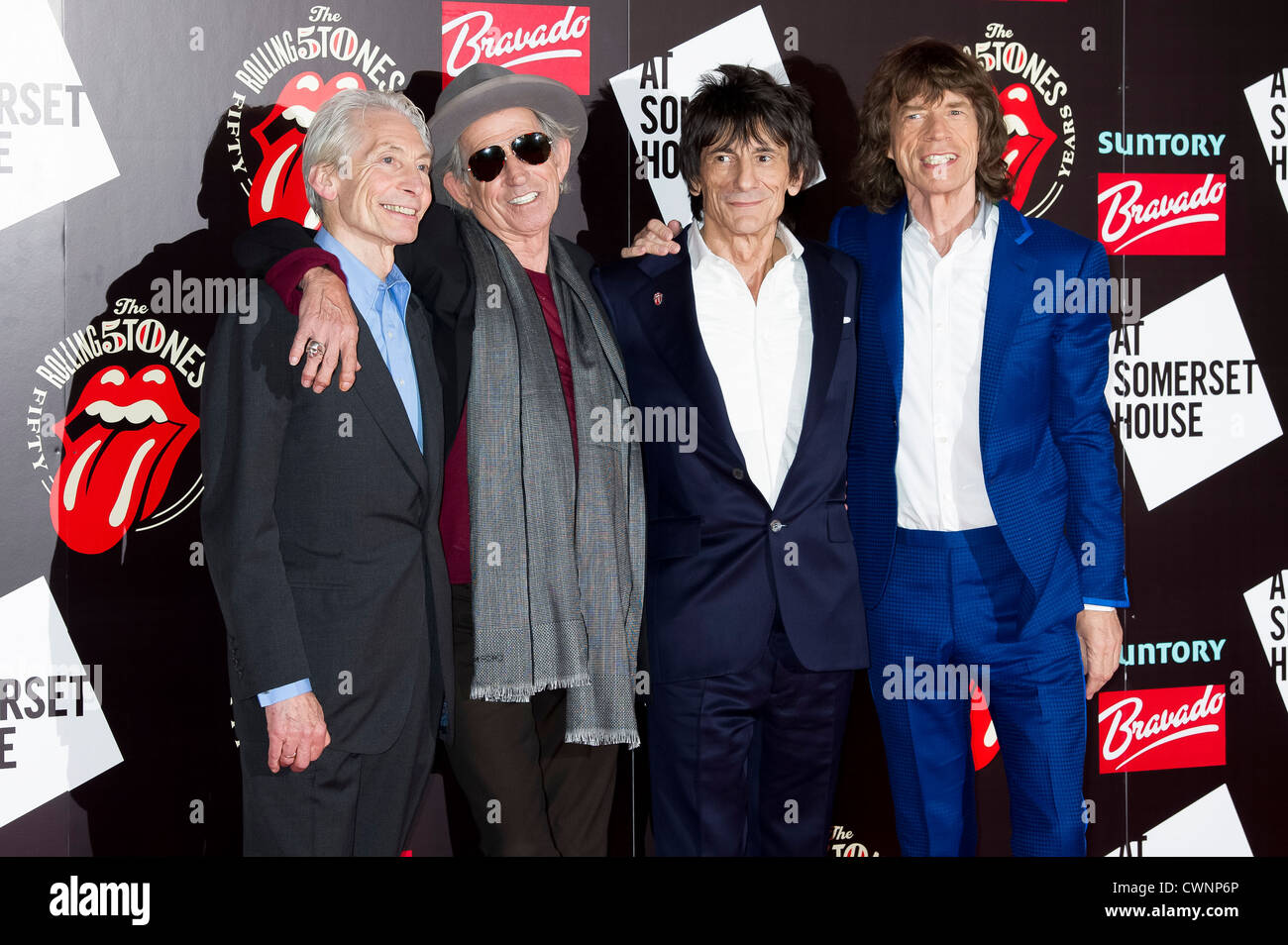 Charlie Watts, Keith Richards, Ronnie Wood e Mick Jagger, dal British rock band, Rolling Stones. Foto Stock