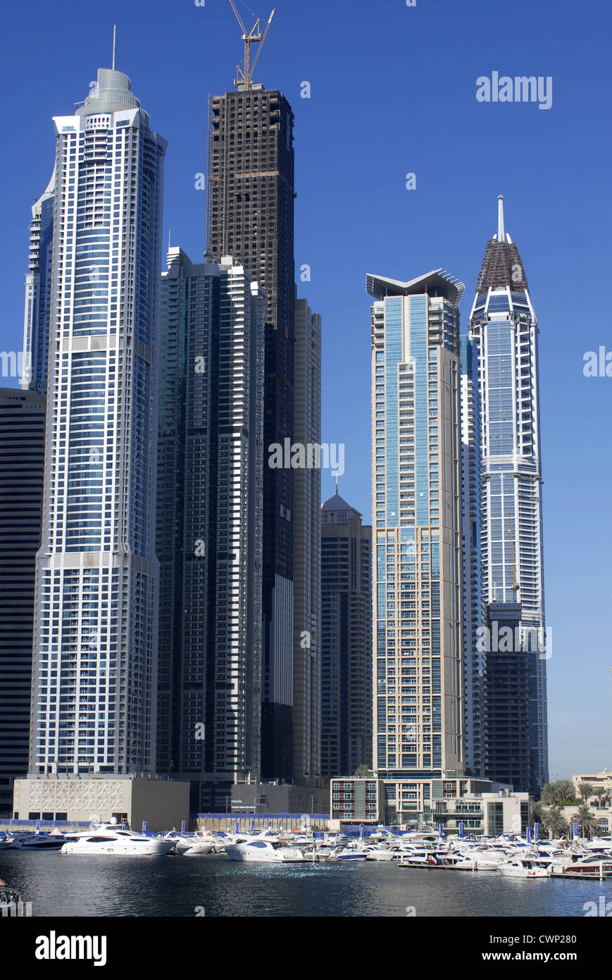 Dubai Marina District, Dubai, Emirati Arabi Uniti, Emirati Arabi Uniti, Sud est il Golfo Persico, la Penisola Arabica, in Asia. Foto Stock