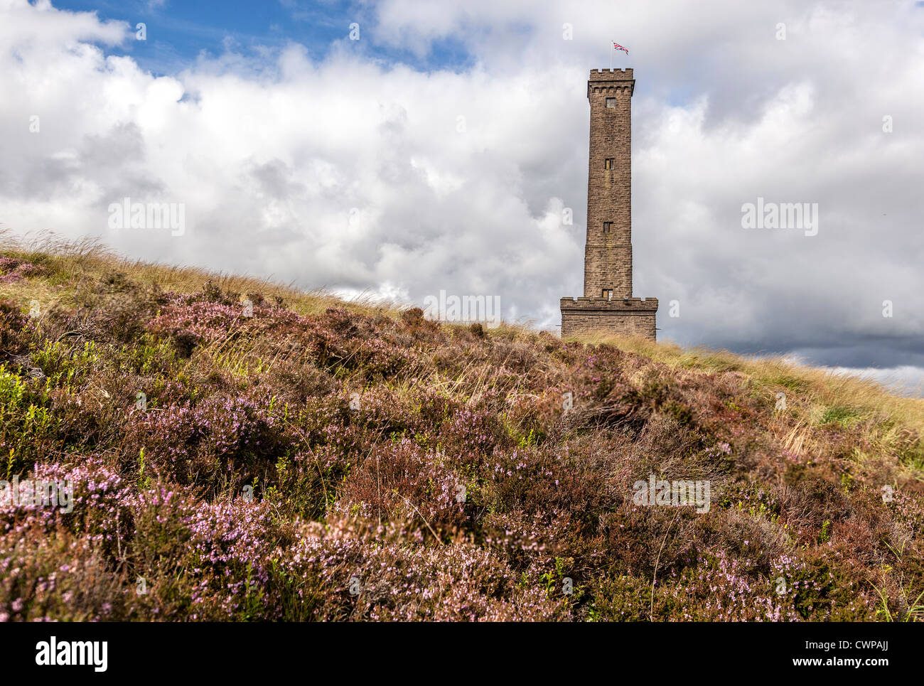 La torre di pelatura a Holcombe in Lancashire. Commemora Sir Robert Peel una volta Primo Ministro della Gran Bretagna. Foto Stock