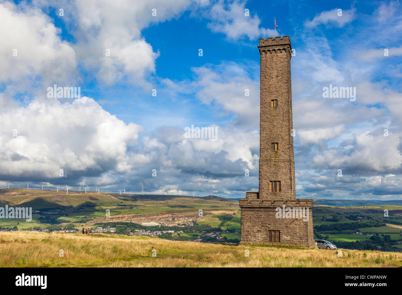 La torre di pelatura a Holcombe in Lancashire. Commemora Sir Robert Peel una volta Primo Ministro della Gran Bretagna. Foto Stock