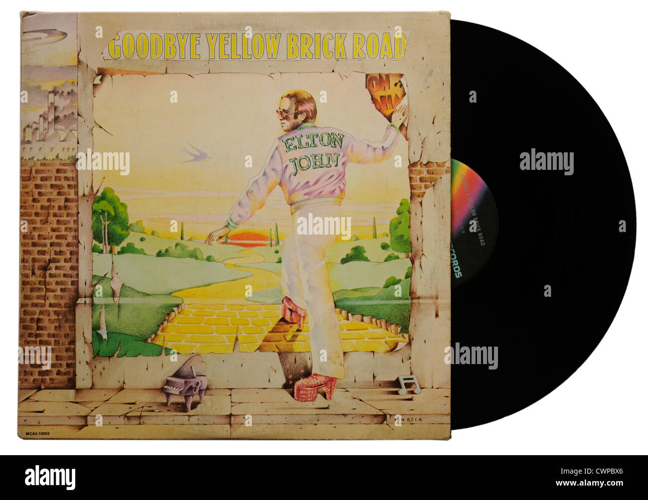 Elton John addio mattone giallo album su strada Foto Stock
