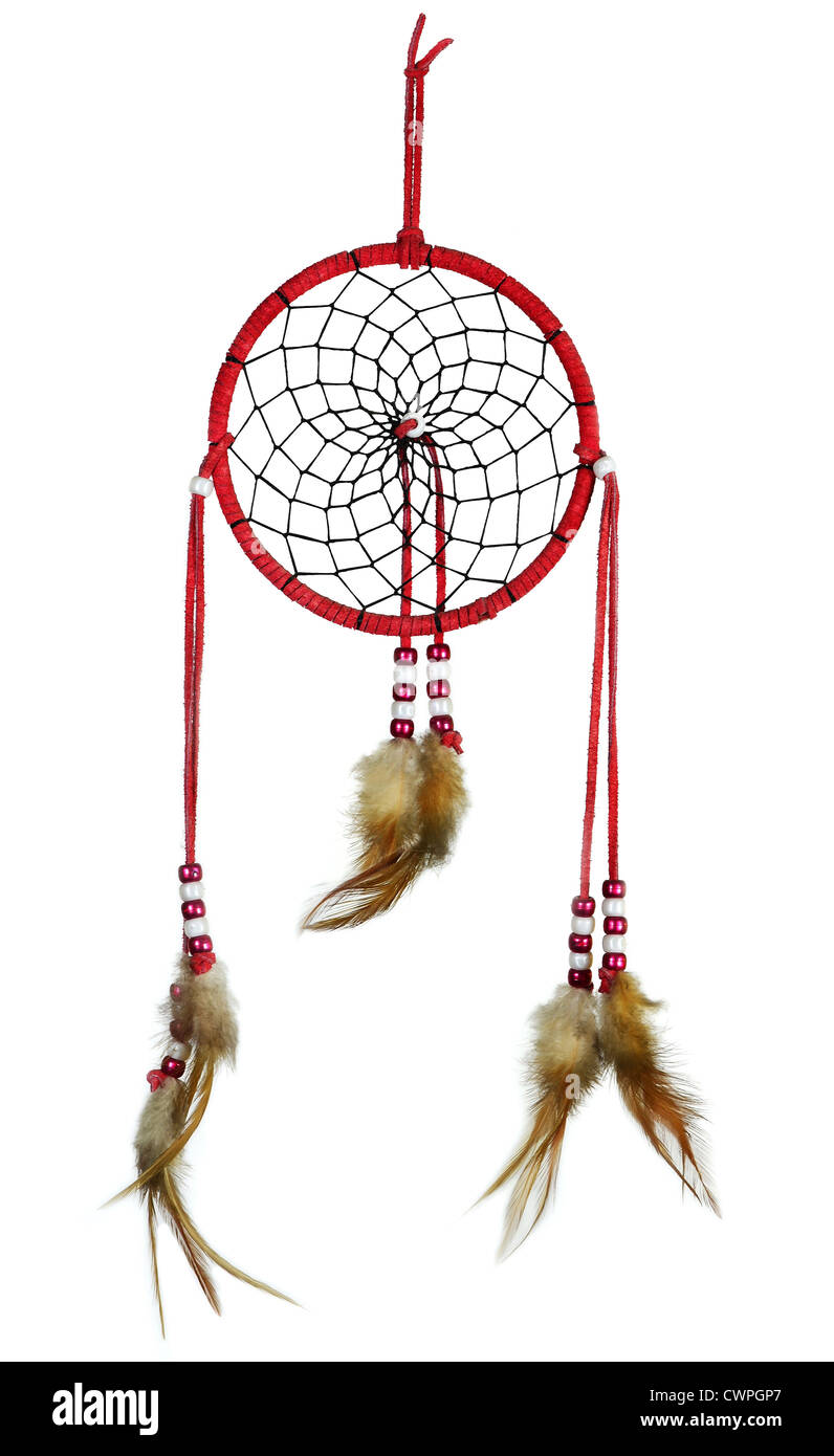 Semplice, rosso, nativi americani dreamcatcher isolato su bianco Foto Stock