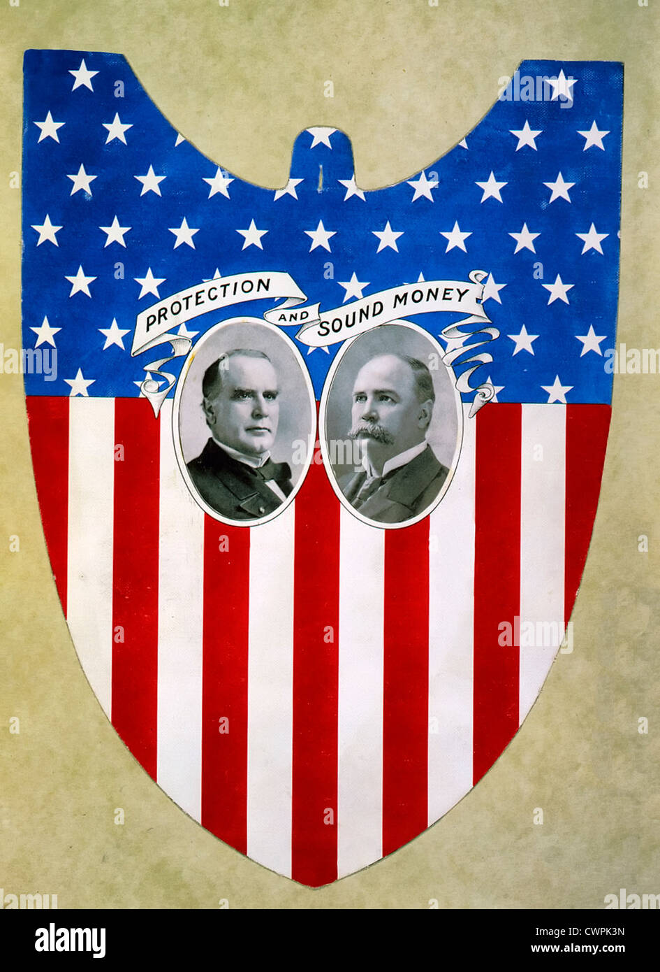 Protezione e suono denaro - William McKinley e Garrett A. Hobart, 1896 USA elezioni presidenziali Foto Stock