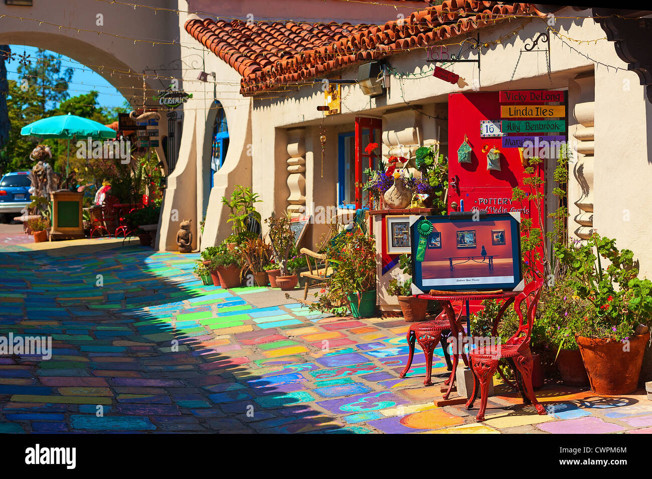 Negozio di arte a 'Villaggio Spagnolo Art Center' in Balboa Park, San Diego, California. Foto Stock