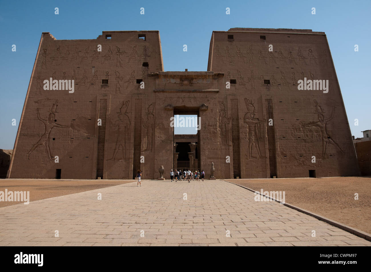 Il Tempio di Edfu valle del Nilo, il tempio dedicato al dio Horus in Alto Egitto Foto Stock