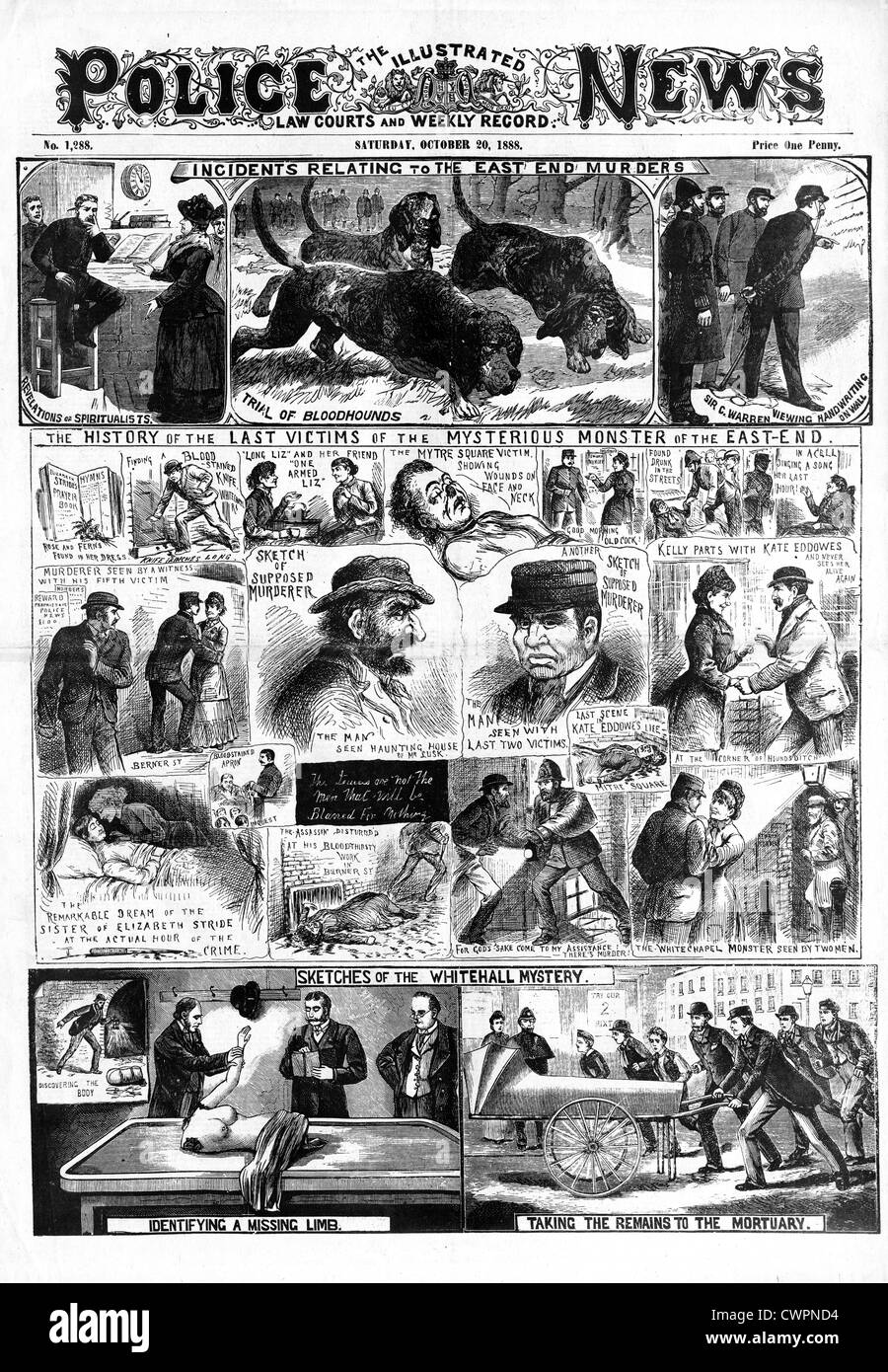 Jack The Ripper, Ott 20 1888, la polizia News front page reporting delle attività alla data del famigerato Victorian London serial killer Foto Stock