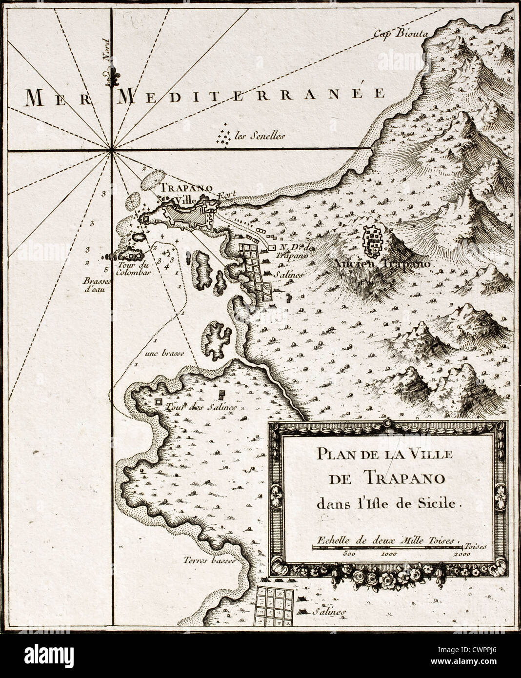 Mappa vecchia di Trapani Foto Stock