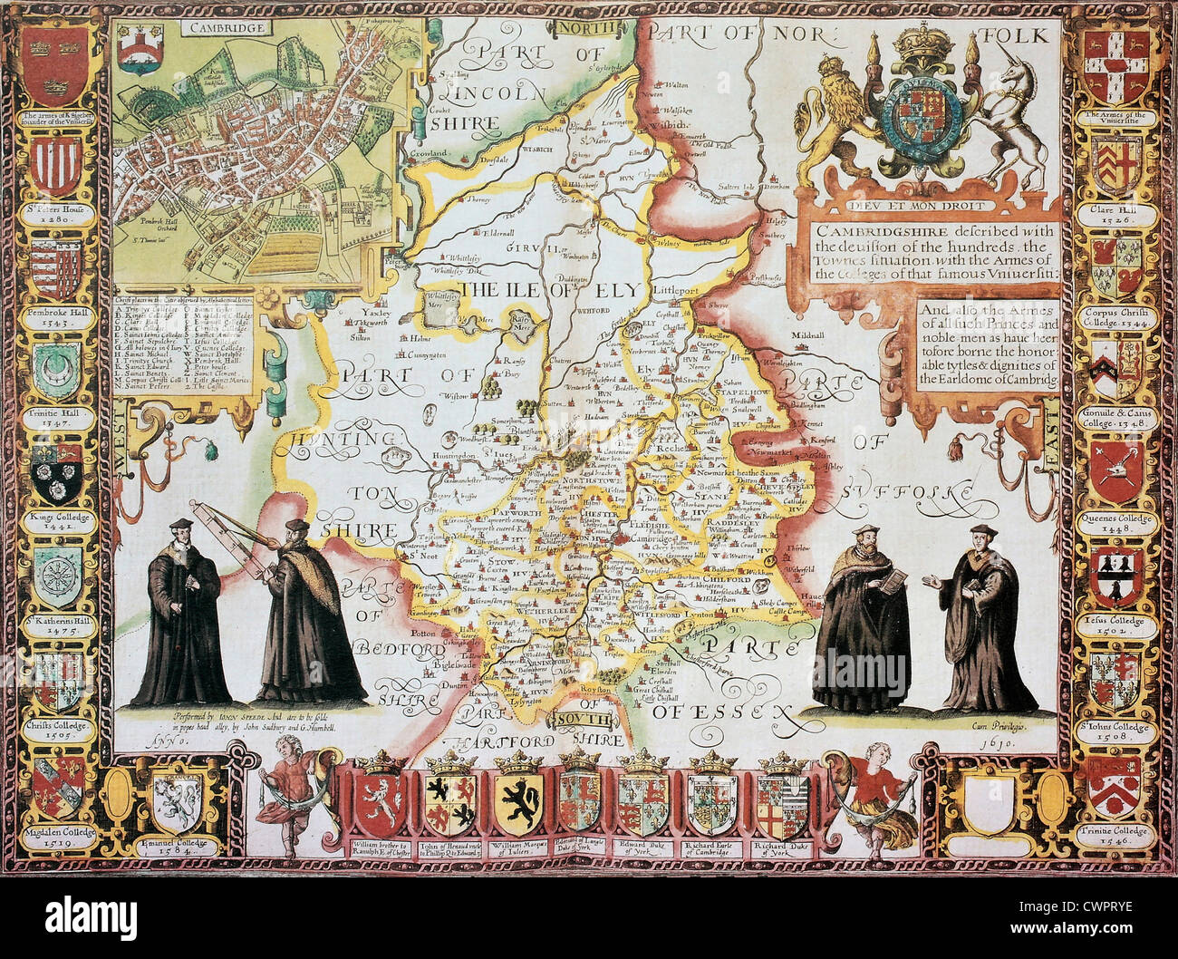 Cambridgeshire mappa vecchia Foto Stock